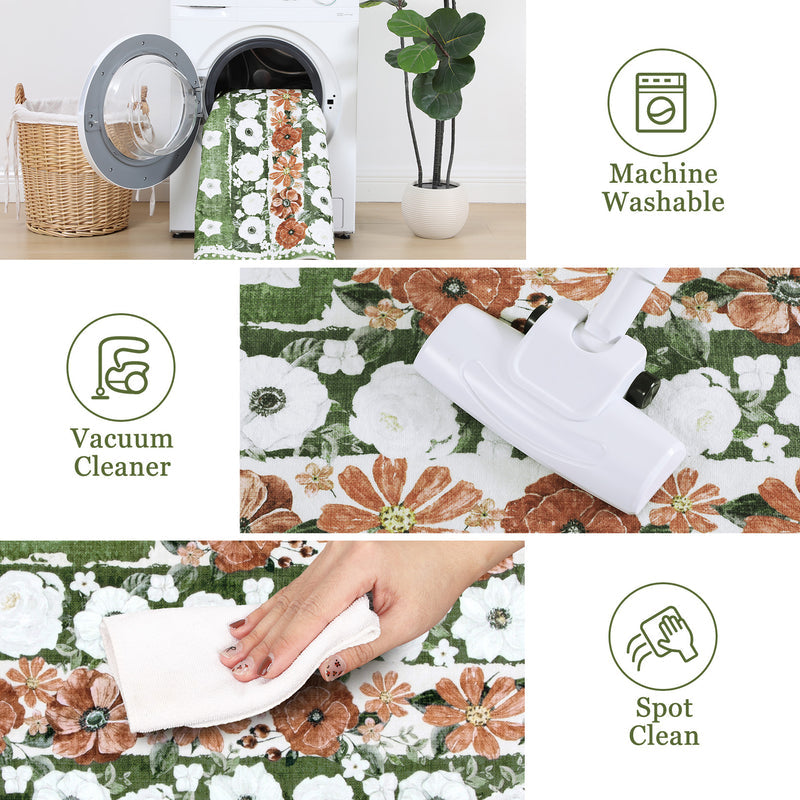Garvee 6' × 9' 4th of July Patriotic Floral Rug, Sage Green/White/Rust American Flag Washable Area Rug