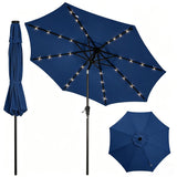 Garvee 9 FT Solar LED Patio Umbrella, Outdoor Market Table Umbrella with Tilt & Crank, 32 Lights, 8 Iron Ribs, UV Sun Shade for Garden, Deck & Pool, Navy Blue - Navy Blue
