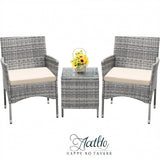 Garvee Patio Porch Furniture Sets 3 Pieces PE Rattan Wicker Chairs with Table Outdoor Garden Furniture Sets - Gray / Beige