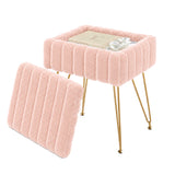 Garvee Modern Storage Vanity Stool Ottoman – Soft Padded Seat, Durable Metal Legs, Non-Slip Feet – Ideal for Makeup, Bedroom, Living Room – Pink, Rabbit Fur - Pink|Fur Fabric