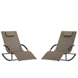 Garvee Folding Patio Lounge Chair, 300 lbs Capacity Brown Recliner with Steel Frame, Breathable Mesh Fabric and Removable Pillow for Pool, Lawn and Patio