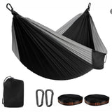Garvee Double Camping Hammock, 10 x 6.5 ft Portable 2-Person Hammock with Straps, D-Rings & Storage Bag, 210T Nylon Heavy-Duty Hammock, 500 lb Capacity, Black and Gray