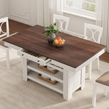 Garvee Counter Height Dining Table for 4-6, Wood Bar Height Tall Dining Table with Deepened Wine Rack & 2 Drawers & Shelves, Thick Large Table Top for Kitchen, Bar, Heavy Duty, Retro Brown White - White