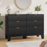 Garvee Modern Fluted 6 Drawer Dresser – 47" Wide Chest with Metal Handles – Multi-Purpose Wooden Storage Cabinet for Bedroom, Living Room, Hallway – Closet Organizer – Black - Black