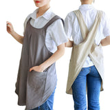 Garvee Linen Cross-Back Apron 2-Pack – Breathable Full Coverage for Women & Men – Large Pockets – Kitchen, Baking, Cooking, Gardening – Machine Washable, Easy Care – Grey + Khaki – Color: System default