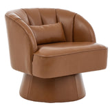 Garvee Modern Swivel Barrel Accent Chair – PU Round Lounge Chair with Striped Backrest, Ultra-Soft Cushion – Comfortable Armchair for Living Room, Bedroom, Small Spaces – PU | Brown (Plain Color) - Brown
