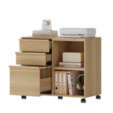 Garvee 3 Drawer File Cabinet with Open Storage Shelves, Rolling Lateral Filing Cabinet for Letter/A4 Files, Mobile Printer Stand with Wheels, Wooden Office Storage Cabinet for Home Office, Natural Oak - Natural Oak