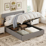 Garvee Queen Size Lift Up Storage Bed Frame with Gas Lift, Padded Corduroy Headboard, Wooden Slat Support, Taupe Grey, Easy Assembly, Bedroom - Taupe Gray