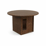 Garvee 47" Round Wooden Dining Table with 2-Tier Shelf – Sliding Door Storage, Seats 4-6 – Rustic Farmhouse Table for Kitchen & Dining Room