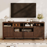 Garvee Fluted TV Stand for 65/75 inches TVs, Mid Century Modern Tv Stand with 2 Cabinet Storage, Tv Console for Living Room, Bedroom (Brown, 72 in)