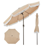 Garvee 10FT Fringe Patio Umbrella with Crank Handle, Push Button Tilt for Sun Shade, 8 Fiberglass Ribs, 1.5"d Premium Steel Pole, Outdoor Large Tassel Umbrella for Patio Beach Pool Backyard, Beige - Beige