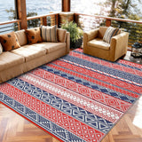 Garvee Outdoor Rug 8x10 for Patios Clearance,Waterproof Mat,Large Outside Carpet,Reversible Plastic Straw Camping Rugs,Porch,Deck,,Balcony,Backyard, Red/Navy Blue - Red/Navy Blue