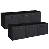 Garvee 6-Pack 13-Inch Fabric Storage Bins with Faux Leather Handles, Foldable Cube Organizer Baskets, Durable Non-Woven Material, Collapsible, Black, for Closets and Shelves - Black