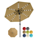 Garvee 10 ft Solar Patio Umbrella with 32 LED Lights, Outdoor Market Umbrella with Crank Lift & Tilt, UV-Resistant Canopy for Pool, Garden & Backyard, Khaki - Khaki