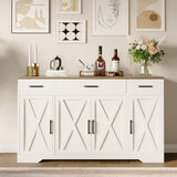 Garvee Spacious 55" Sideboard Buffet Cabinet – 4 Doors, 3 Drawers, Adjustable Shelves – Multipurpose Storage for Kitchen, Dining, Living Room, Coffee Bar – Modern White Cabinet with Wood Tabletop, Cabinet white tabletop wood - White And Wood Color