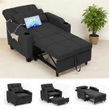 Garvee 4-in-1 Convertible Sleeper Sofa Chair – Pull-Out Recliner with Adjustable Backrest, Vibration Massage Lumbar Pillow, USB/Type-C Ports, Cup Holders, Side Pocket – Space-Saving Living Room Furniture, Black - Black
