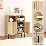 Garvee Modern Fluted Sideboard Cabinets Set of 2 – 2 Doors, 2 Open Adjustable Shelves, Metal Legs, Oak Wood Grain Black, Versatile Storage for Kitchen, Dining Room, Living Room, Entryway – Color: System default