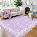 Garvee Scalloped Bow 9x12 Washable Rug for Living Room, Soft Purple Rugs Non-Slip Low Pile Rug Modern Farmhouse Lace Carpet, Stain Resistant Low Pile Floor Cover for Bedroom College Kids Room, Purple - Purple