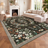 Garvee 9' × 12' Corner Floral Area Rug, Soft Washable Low-Pile Polyester Carpet for Living Room, Bedroom and Dining Room, Brown - Brown