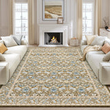Garvee 8' × 10' Bird Floral Area Rug, Machine Washable Non-Slip Low-Pile Soft Rug for Living Room, Bedroom & Nursery, Beige/Camel - Beige/Camel