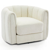 Garvee 360° Swivel Barrel Accent Chair – Stuffed Teddy Fleece, Soft Cushion, Striped Backrest, Modern Cozy Lounge Armchair for Living Room, Bedroom or Office, Beige - Beige|Teddy Fleece