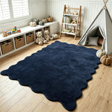Garvee 9' x 12' Navy Blue Solid Scalloped Plush Area Rug, Washable Soft Plush Non-Slip Polyester Carpet for Living Room, Bedroom and Nursery - Navy Blue