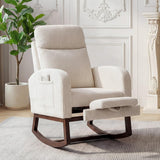Garvee High Back Upholstered Nursery Rocking Chair with Adjustable Footrest, Side Pocket, Solid Wood Walnut Legs – Comfortable Corduroy Glider Recliner for Living Room, Bedroom – Beige, Walnut Legs | Corduroy | Beige - Beige|Walnut Wood Legs