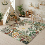 Garvee 4x6 Washable Nursery Rug for Kids, Jungle Animal Soft Bedroom Rug Non Slip Low Pile Small Cute Carpet Stain Resistant Throw Rug for Bedside Playroom Office Dining Room - Beige