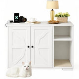 Garvee Large Cat Litter Box Enclosure – Hidden Modern Cat House with Litter Collector Tray, Dog-Proof Cabinet, Charging Station, Power Outlet, Cross Frame, Indoor Cat Furniture, ND-5045-7 White Rice-shaped Design - White-Cross