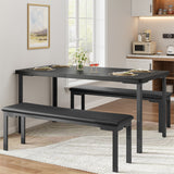 Garvee Space-Saving 3-Piece Dining Table Set with 2 Upholstered Benches – Modern Rectangular Kitchen Furniture for 4, Ideal for Apartments & Breakfast Nooks, Sturdy Metal Frame, Black
