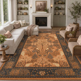 Garvee 9' x 12' Terracotta Orange Peacock Forest Botanical Area Rug, Washable Polyester Non-Slip Low-Pile Carpet for Living Room and Bedroom - Terracotta Orange