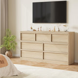 Garvee 6 Drawer Dresser for Bedroom, Wide Natural Oak Chest with Large Storage, Wooden Organizer Cabinet for Living Room, Entryway or Nursery - Natural Wood New