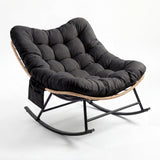 Garvee Oversized Outdoor Rattan Rocking Chair, 450 lb Patio Egg Rocker with Thick Cushion, PE Wicker & Steel Frame, Yellow Rattan Black Cushion - Black|With Side Pocket