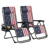 Garvee American Flag Zero Gravity Chairs Set of 2, Folding Patio Lounge Recliners with Pillows, Cup Holders, 300 lb Capacity