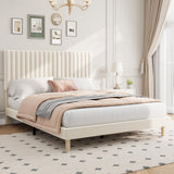 Garvee Full Size Upholstered Platform Bed Frame with Adjustable Headboard, Strong Wooden Slats, Velvet Material, Noise-Free Design, Beige, Bedroom - Beige