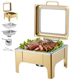 Garvee Chafing Dish Buffet Server 6QT Gold, Stainless Steel Square Buffet Food Warmer with Clear View Glass Lid, Complete Chafer Set for Catering Weddings Parties Commercial Use