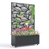 Garvee Metal Planter Box with Trellis and Wheels, 71"x47"x16" Raised Garden Bed for Climbing Plants, Vegetables, Vines, Privacy Planters for Patio with Drainage Holes, 15.7" Deep Planting Bed - Birch Leaf