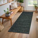 Garvee 2' × 6' Vintage Distressed Medallion Runner Rug, Machine Washable Non-Slip Low-Pile Soft Rug for Hallway, Kitchen & Entryway, Black - Black