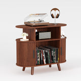 Garvee Mid-Century Modern Record Player Stand – Fluted Design – Holds Up to 300 Vinyl Records – Large Turntable Cabinet – Charging Station & Display Shelf – Walnut - Walnut