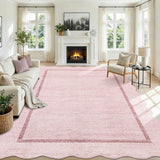 Garvee 9' × 12' Scalloped Area Rug, Washable Non-Slip Low-Pile Stain-Resistant Rug for Living Room, Bedroom & Dining Room, Pink - Pink