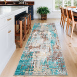 Garvee Vintage Abstract Rug, Washable Low Pile Soft Area Rug for Living Room kitchen Bedroom, Non-Slip Non-Shedding Foldable Indoor Carpet - Green Multi