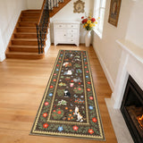 Garvee 2' x 6' Washable Cat & Floral Runner Rug, Non-Slip Stain-Resistant Soft Low-Pile Animal Print Rug for Hallway, Kitchen & Entryway, Brown - Brown