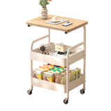 Garvee Space-Saving 3-Tier Metal Storage Trolley with Wooden Tabletop – Rolling Organizer Cart with Lockable Wheels, Sturdy Shelf for Kitchen, Bathroom, Laundry, or Bedroom – Narrow Utility Rack, Black - Black