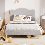 Garvee Full Size Upholstered Platform Bed Frame for Kids and Teens - Adjustable Crown Headboard, Cozy Sherpa Fleece, Sturdy Wood Slats, Noise-Free, No Box Spring Needed, Easy Assembly - Light Gray, FULL - Gray