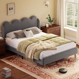 Garvee Full Bed Frame Upholstered Wingback Platform with Scalloped Edges Plush Velvet Tall Tufted Headboard Tool-Free Assembly Gray Modern Bedroom - Gray