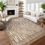 Garvee 8' × 10' Zebra Print Boho Tribal Area Rug, Machine Washable Non-Slip Low-Pile Soft Rug for Living Room, Bedroom & Dining Room, Beige - Beige