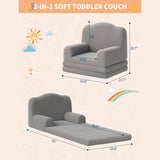 Garvee 2-in-1 Convertible Kids Sofa Couch – Soft Sherpa, Non-Slip High-Density Foam – Collapsible Lounger Chair – Removable Washable Cover – Perfect for Playroom, Birthday – Crown Design – Grey, Specs: 2106-9 - Gray Crown