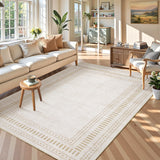 Garvee 5' x 7' Beige Border Area Rug, Washable Non-Slip Low-Pile Rug for Living Room, Bedroom & Nursery - Beige