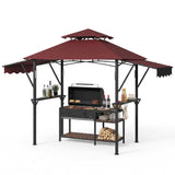 Garvee 8' × 5' Grill Gazebo with Dual Adjustable Awnings, 2-Tier Ventilated Canopy, Steel Frame, 2 Shelves & 7 Hooks, Claret - Claret