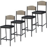 Garvee Contemporary Set of 4 Gray Bar Stools – 25.2'' Counter Height Dining Chairs with Wide PU Leather Seat, Backrest & Footrest, Metal Legs, Easy Assembly – Ideal for Kitchen, Dining Room, Bar, Small Spaces, Grey, 4-Pack Bar Chairs